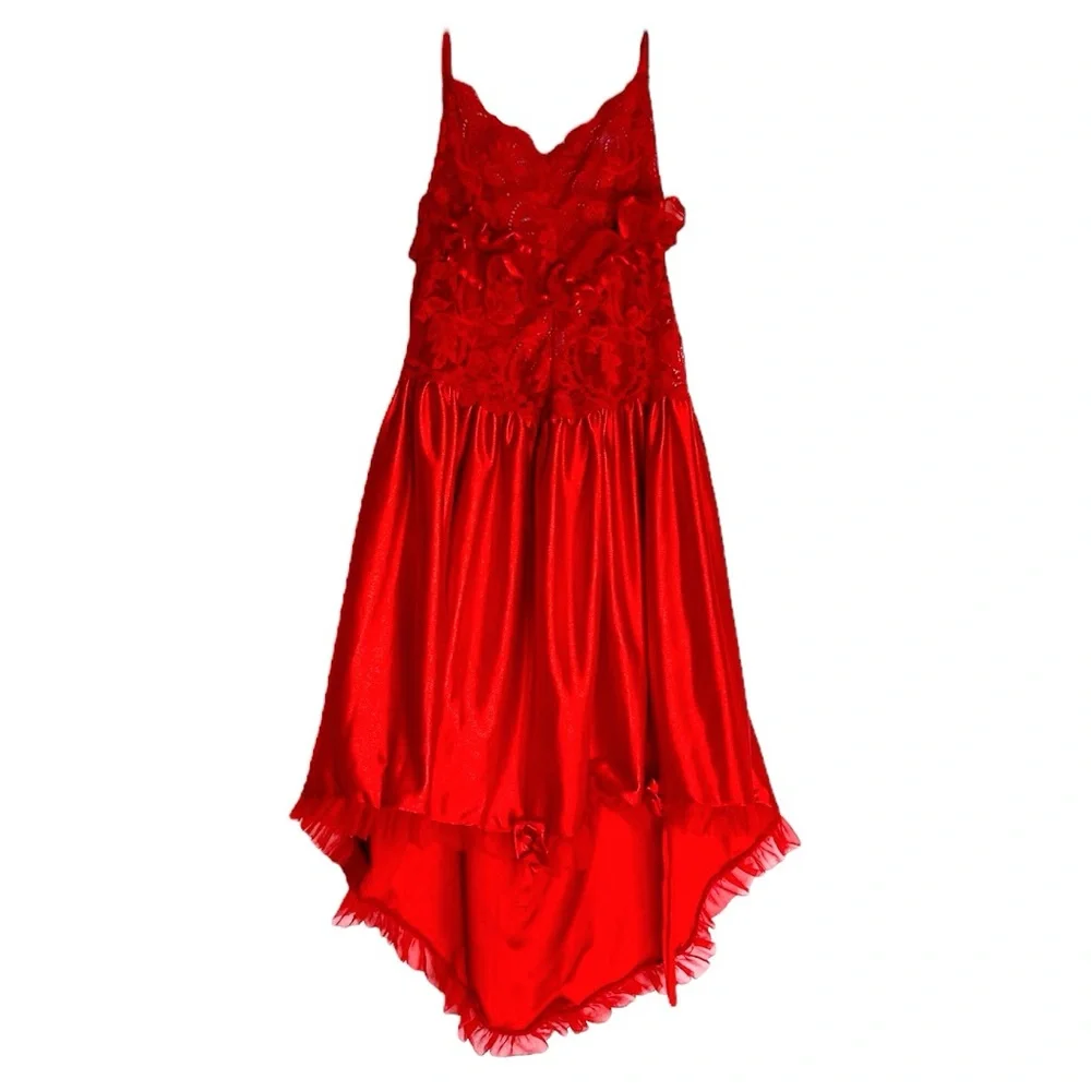 Vintage Red Lace & Satin Babydoll Slip Dress Lingerie Vamp Glamour Valentines - Picture 5 of 15